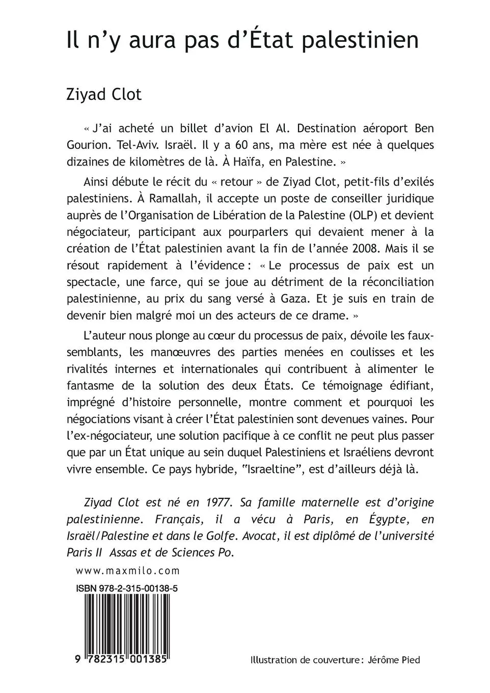 Rückseite: 9782315001385 | Il n'y aura pas d'état palestinien | Ziyad Clot | Taschenbuch | 2024