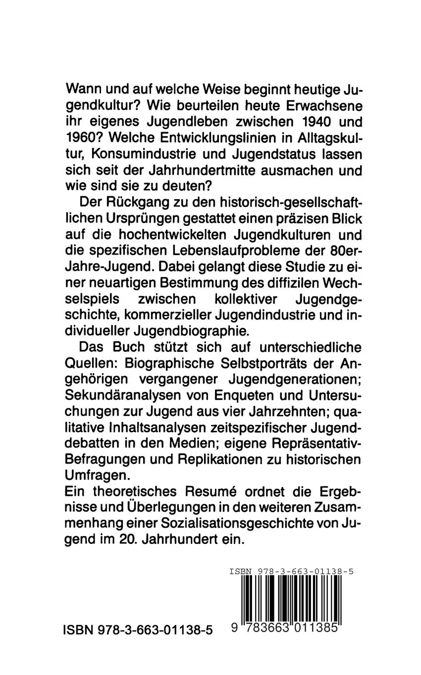 Rückseite: 9783663011385 | Jugendkultur 1940 - 1985 | Jürgen Zinnecker | Taschenbuch | 380 S.
