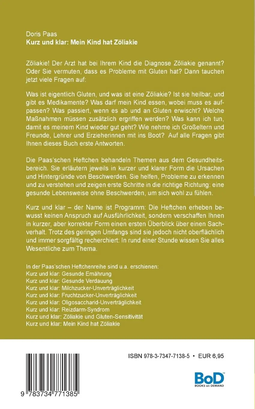 Rückseite: 9783734771385 | Kurz und klar: Mein Kind hat Zöliakie | Doris Paas | Taschenbuch