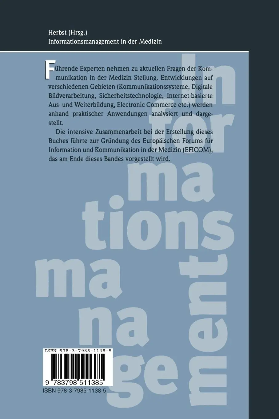 Rückseite: 9783798511385 | Informationsmanagement in der Medizin | Beispiele und Perspektiven | x