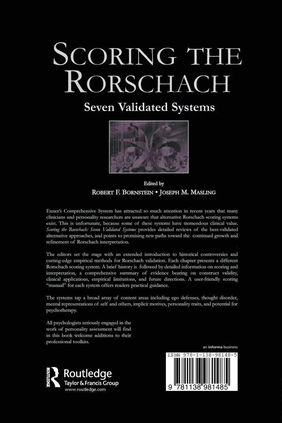 Rückseite: 9781138981485 | Scoring the Rorschach | Seven Validated Systems | Bornstein (u. a.)