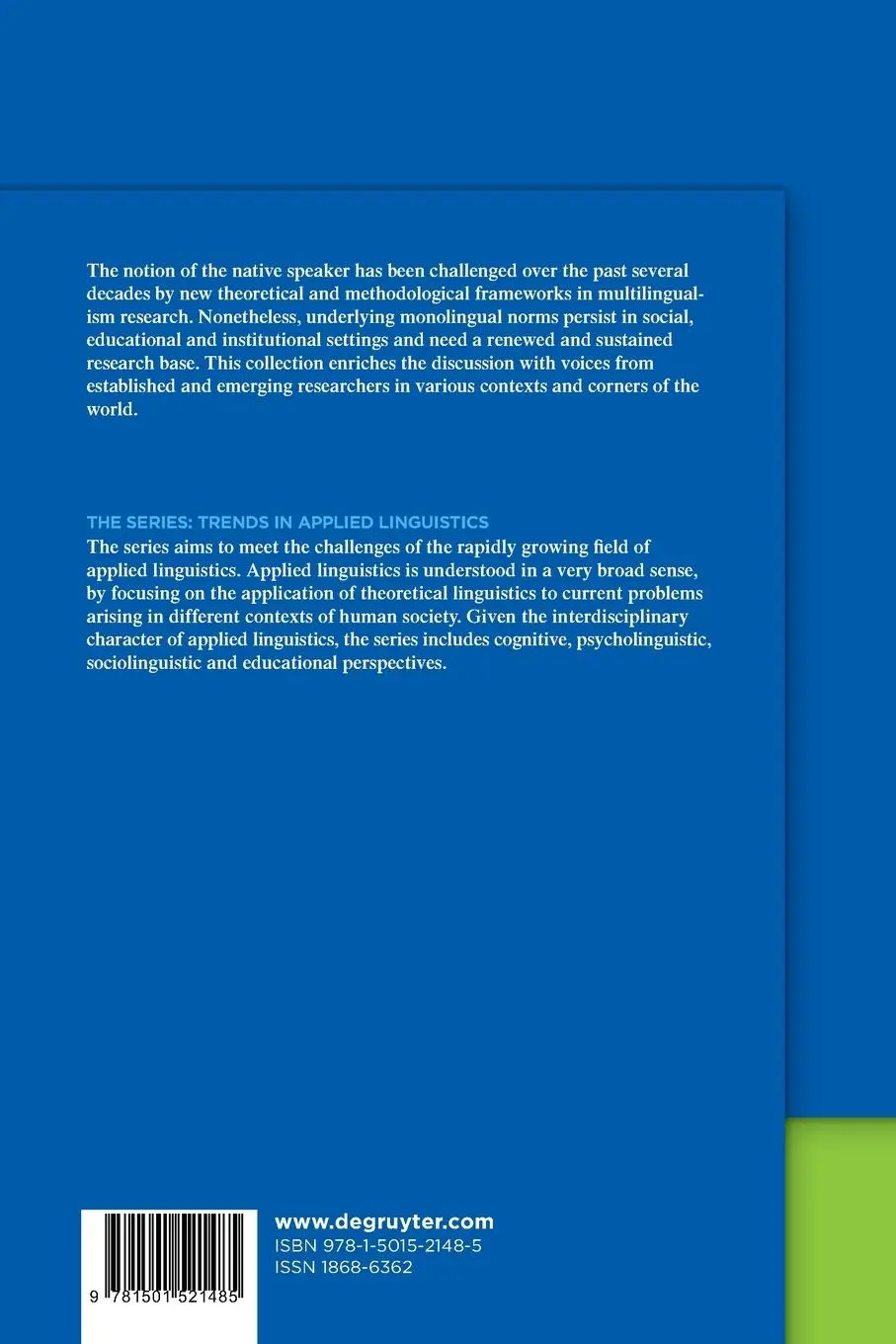 Rückseite: 9781501521485 | The Changing Face of the "Native Speaker" | Nikolay Slavkov (u. a.)