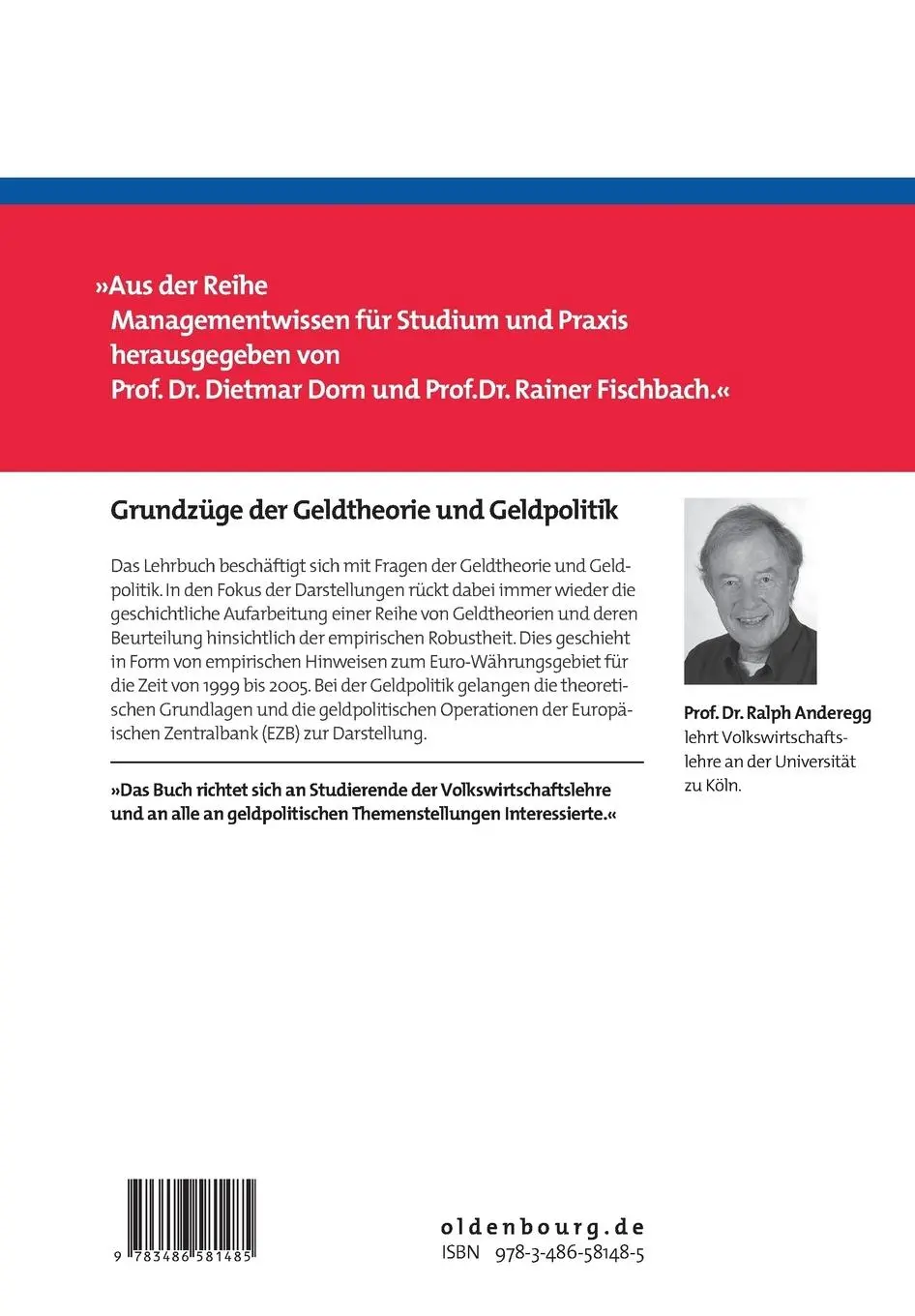 Rückseite: 9783486581485 | Grundzüge der Geldtheorie und Geldpolitik | Ralph Anderegg | Buch