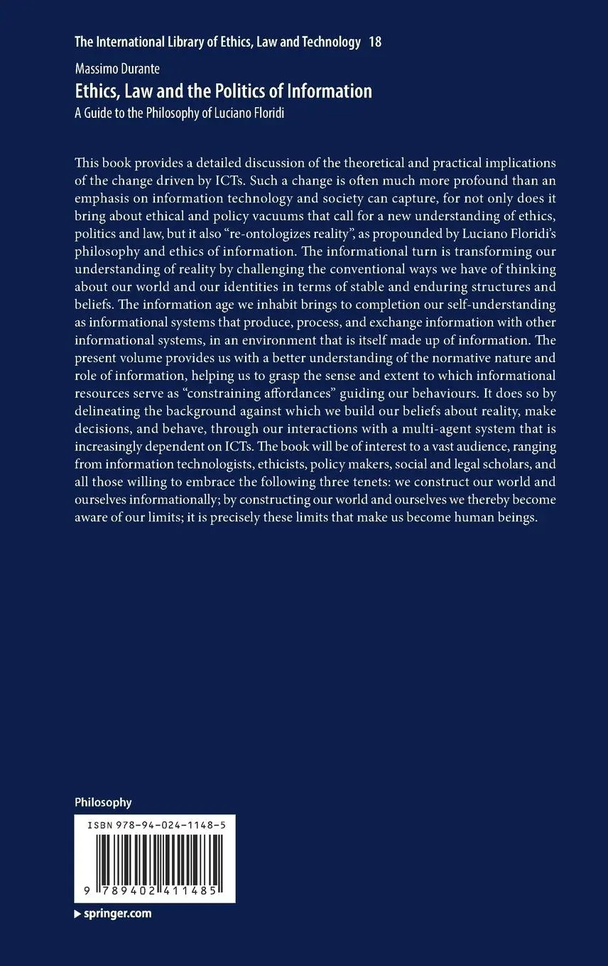 Rückseite: 9789402411485 | Ethics, Law and the Politics of Information | Massimo Durante | Buch