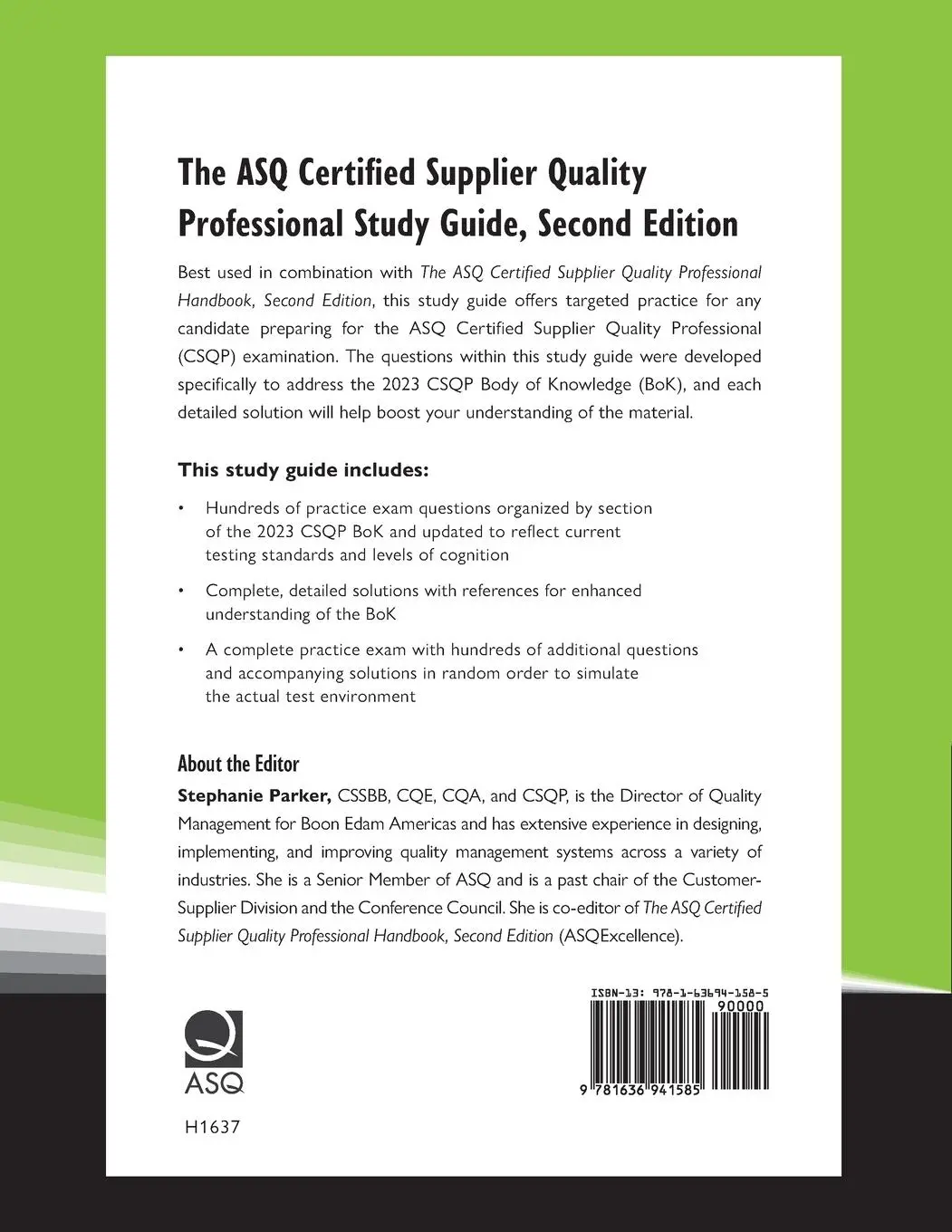 Rückseite: 9781636941585 | The ASQ Certified Supplier Quality Professional Study Guide | Parker