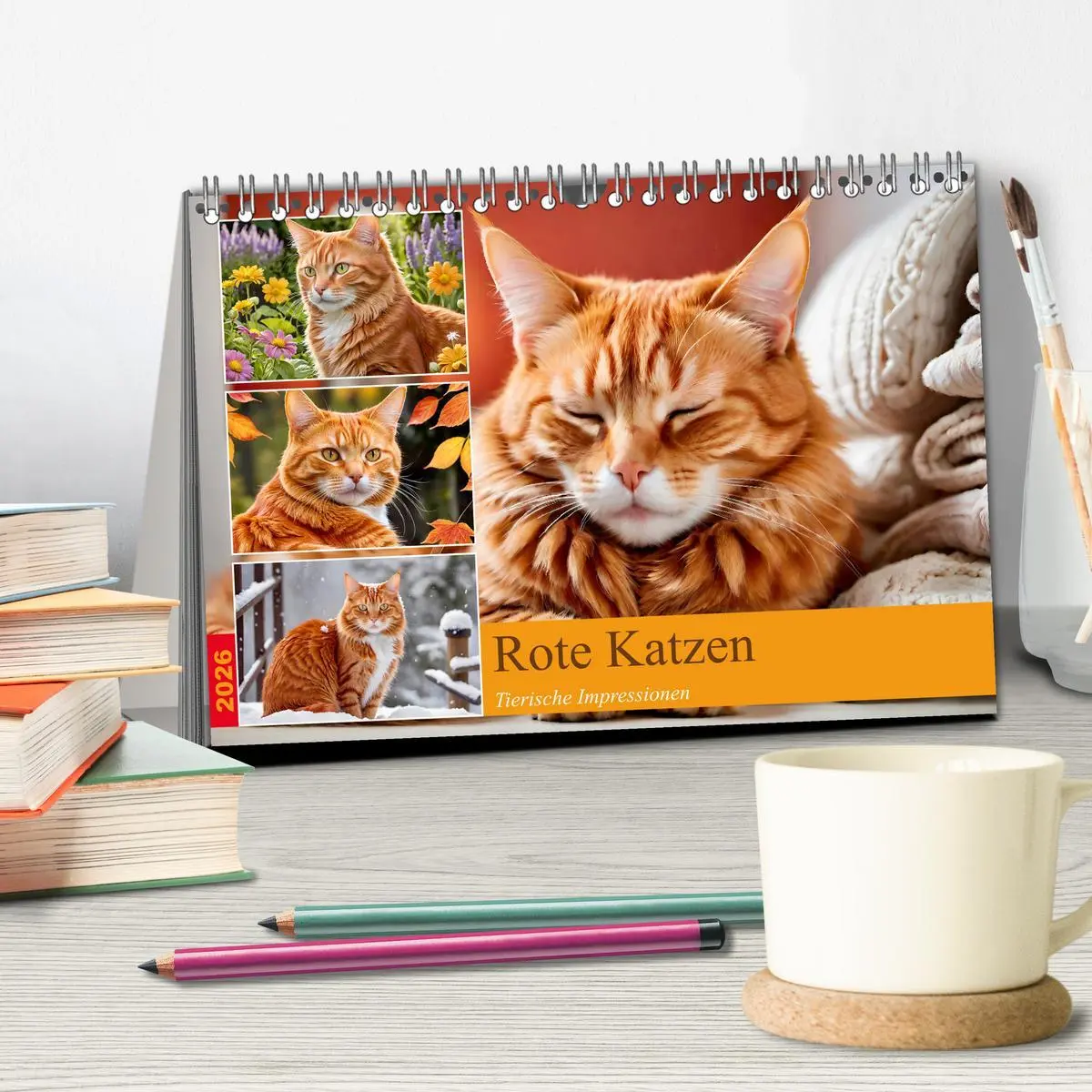 Bild: 9783457861585 | Rote Katzen (Tischkalender 2026 DIN A5 quer), CALVENDO Monatskalender