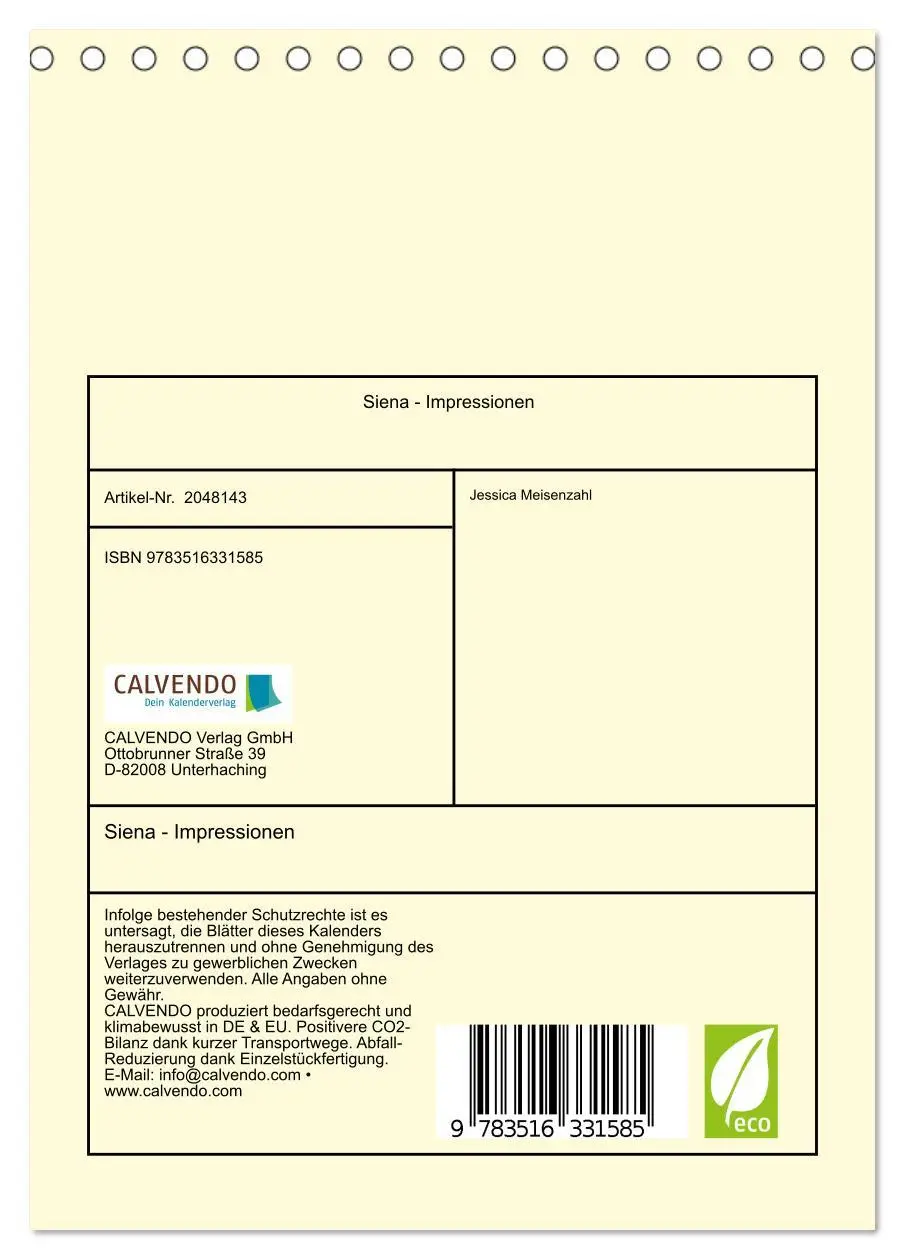 Bild: 9783516331585 | Siena - Impressionen (Tischkalender 2026 DIN A5 hoch), CALVENDO...