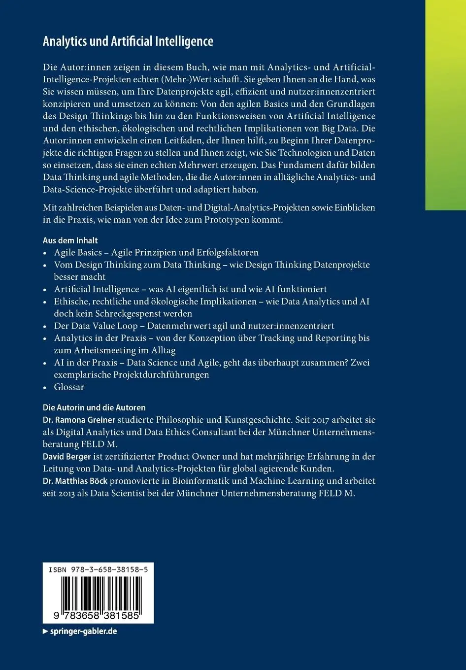 Rückseite: 9783658381585 | Analytics und Artificial Intelligence | Ramona Greiner (u. a.) | Buch