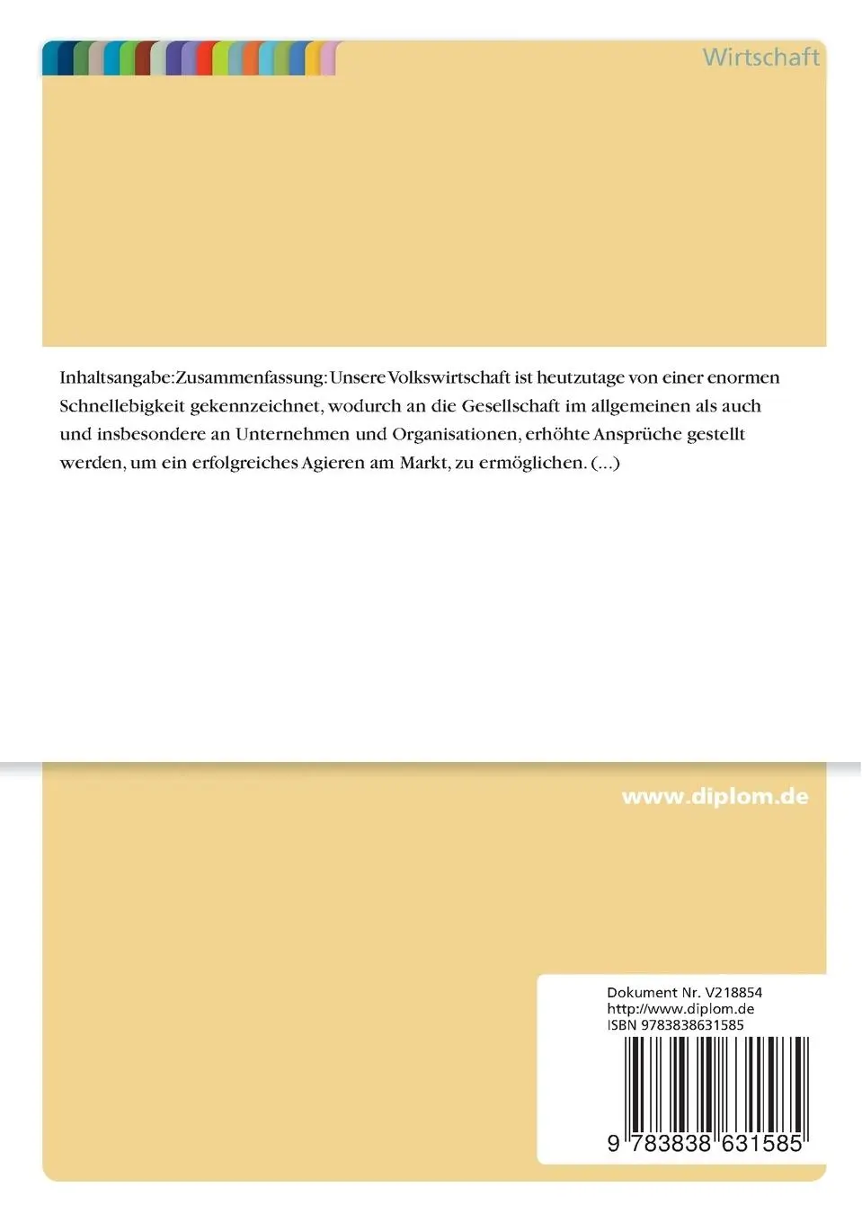 Rückseite: 9783838631585 | Innovationsfördernde Organisationsstrukturen in Marketing und Vertrieb