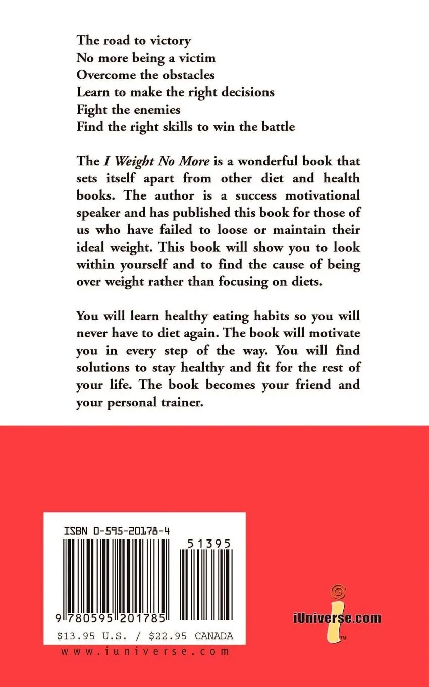 Rückseite: 9780595201785 | I Weight No More | Your Weight is Over | Mera Lord | Taschenbuch