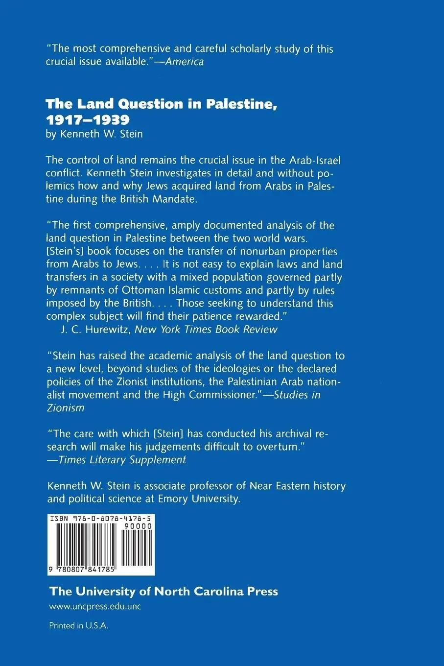 Rückseite: 9780807841785 | The Land Question in Palestine, 1917-1939 | Kenneth W. Stein | Buch