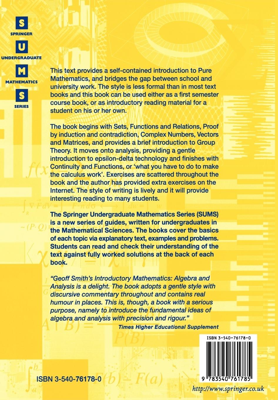 Rückseite: 9783540761785 | Introductory Mathematics: Algebra and Analysis | Geoffrey C. Smith