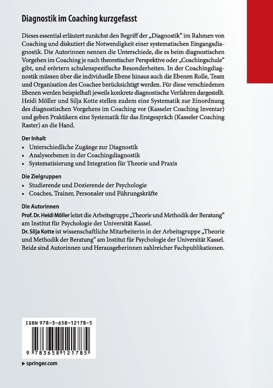 Rückseite: 9783658121785 | Diagnostik im Coaching kurzgefasst | Silja Kotte (u. a.) | Taschenbuch
