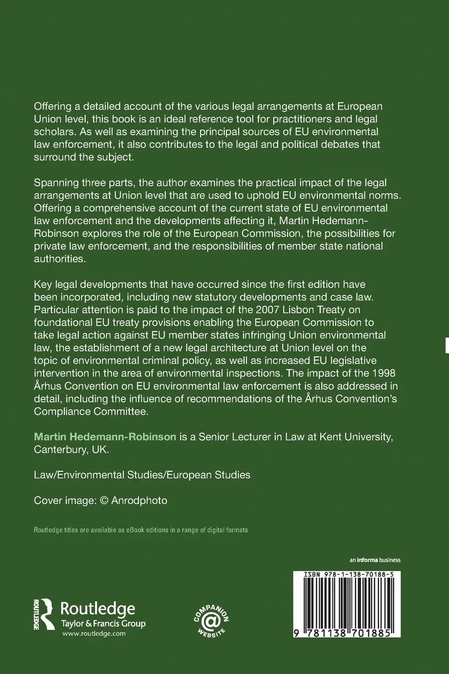 Rückseite: 9781138701885 | Enforcement of European Union Environmental Law | Hedemann-Robinson