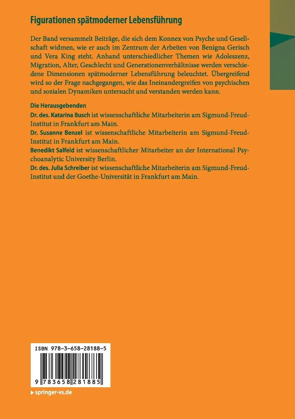 Rückseite: 9783658281885 | Figurationen spätmoderner Lebensführung | Susanne Benzel (u. a.) | ix