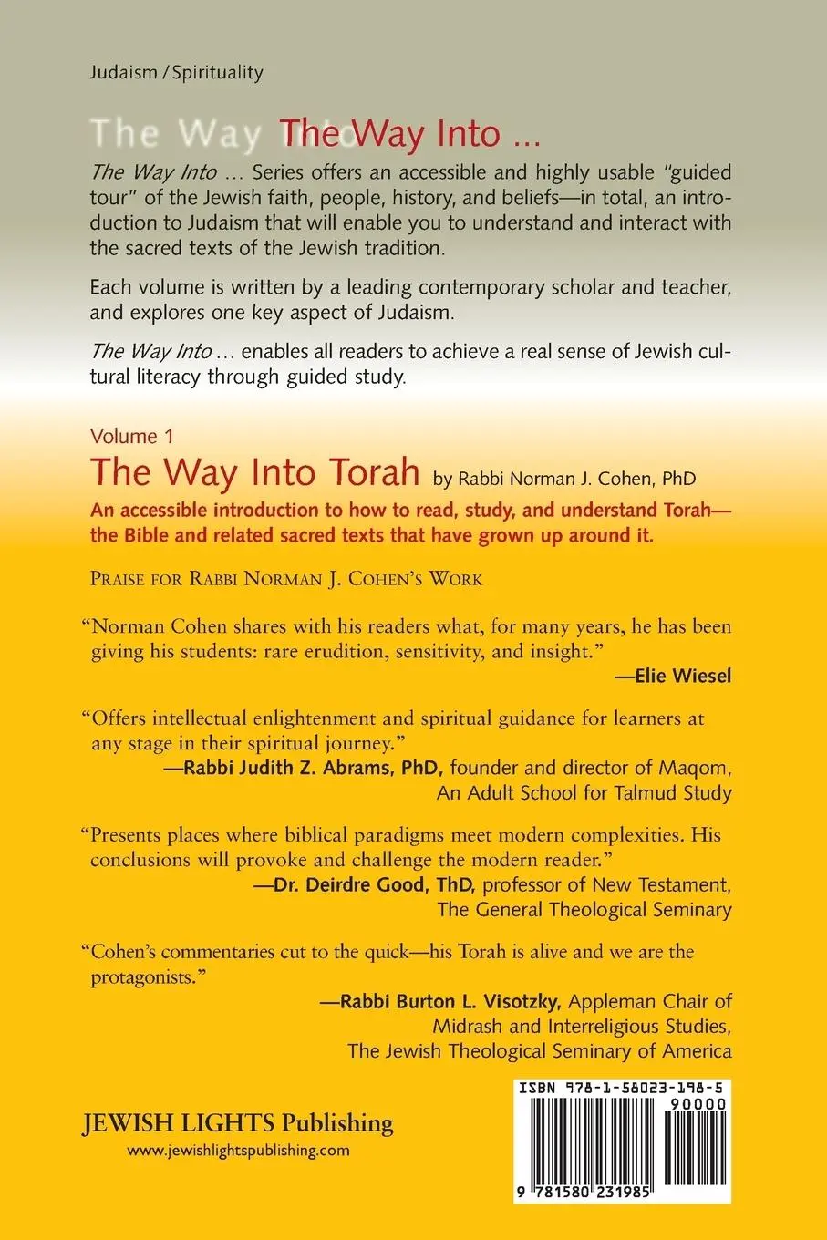 Rückseite: 9781580231985 | The Way Into Torah | Norman J. Cohen | Taschenbuch | Englisch | 2004