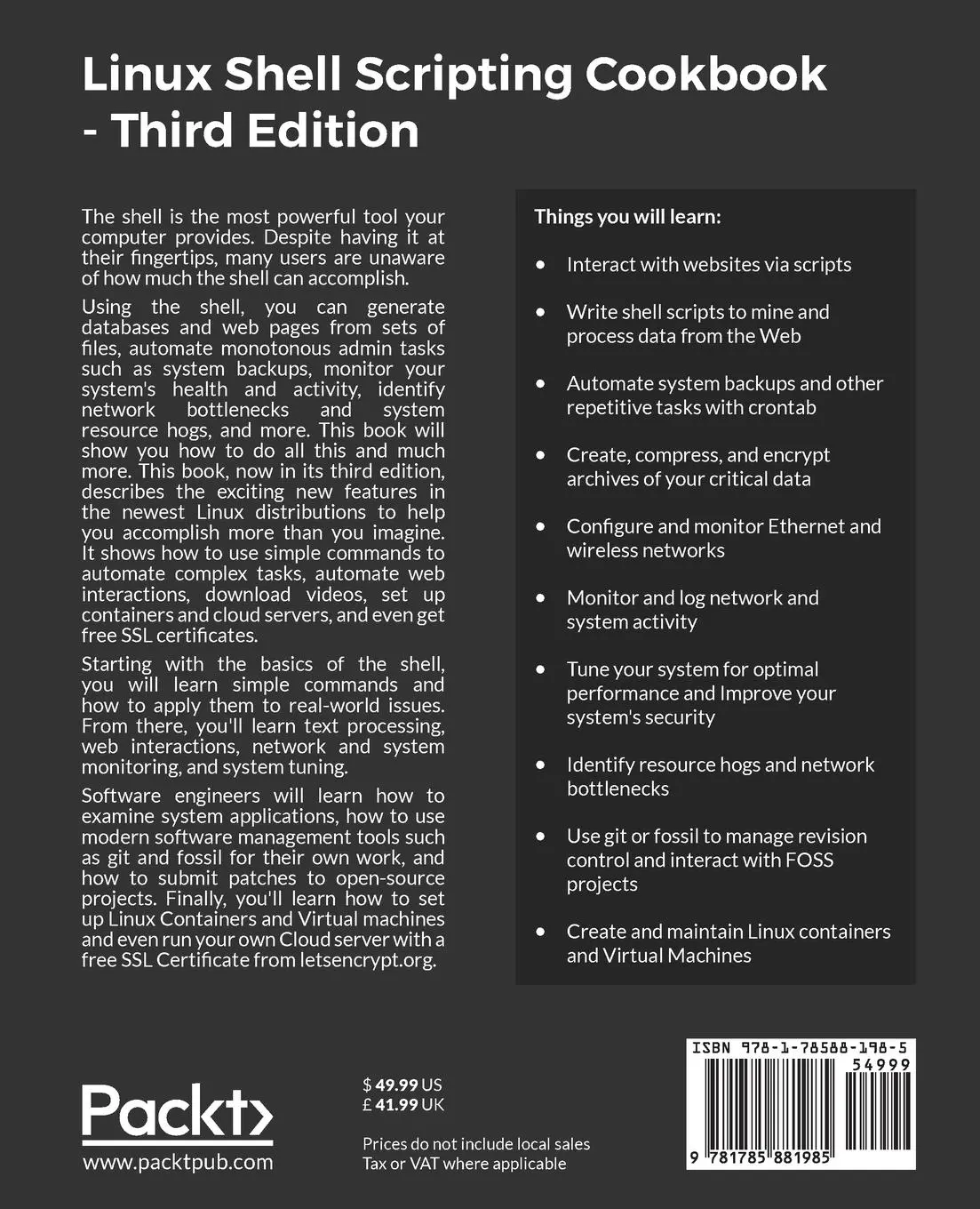 Rückseite: 9781785881985 | Linux Shell Scripting Cookbook, Third Edition | Clif Flynt (u. a.)