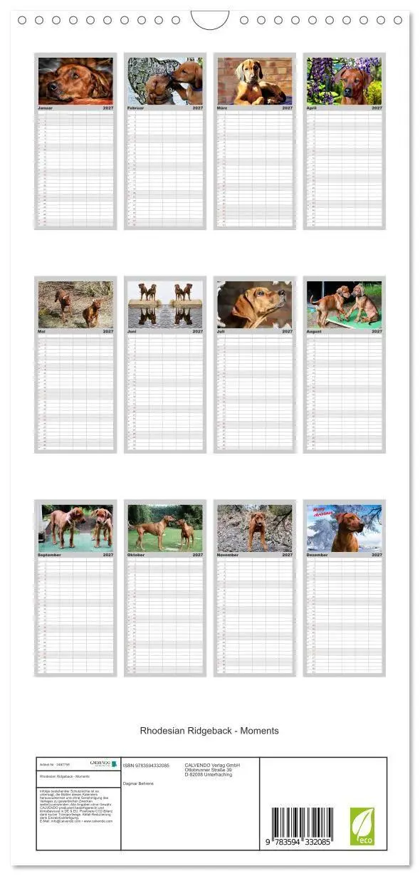 Bild: 9783594332085 | Familienplaner 2027 - Rhodesian Ridgeback - Moments mit 5 Spalten...