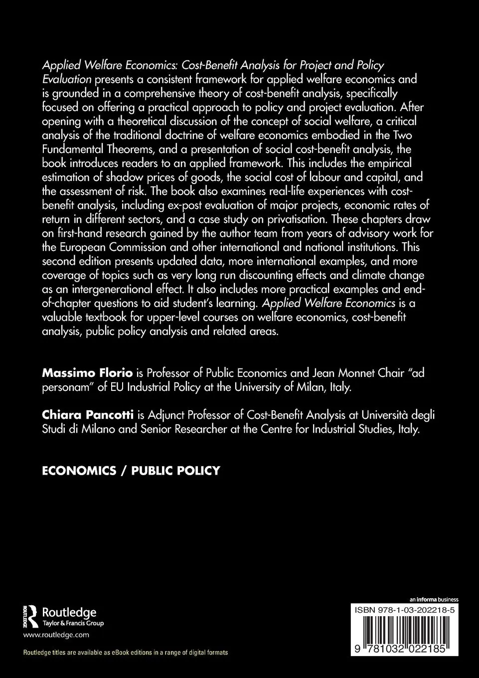 Rückseite: 9781032022185 | Applied Welfare Economics | Massimo Florio (u. a.) | Taschenbuch