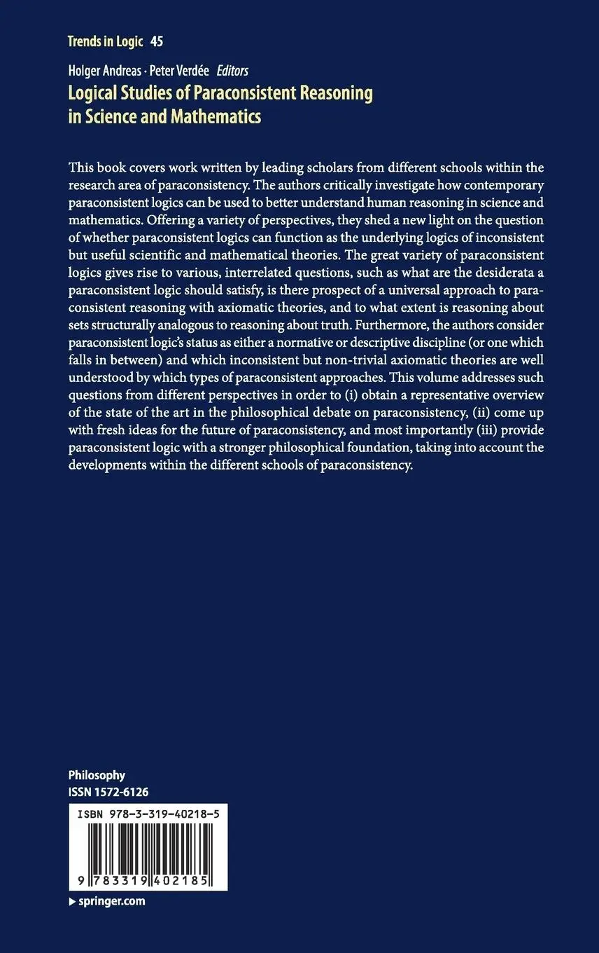Rückseite: 9783319402185 | Logical Studies of Paraconsistent Reasoning in Science and Mathematics