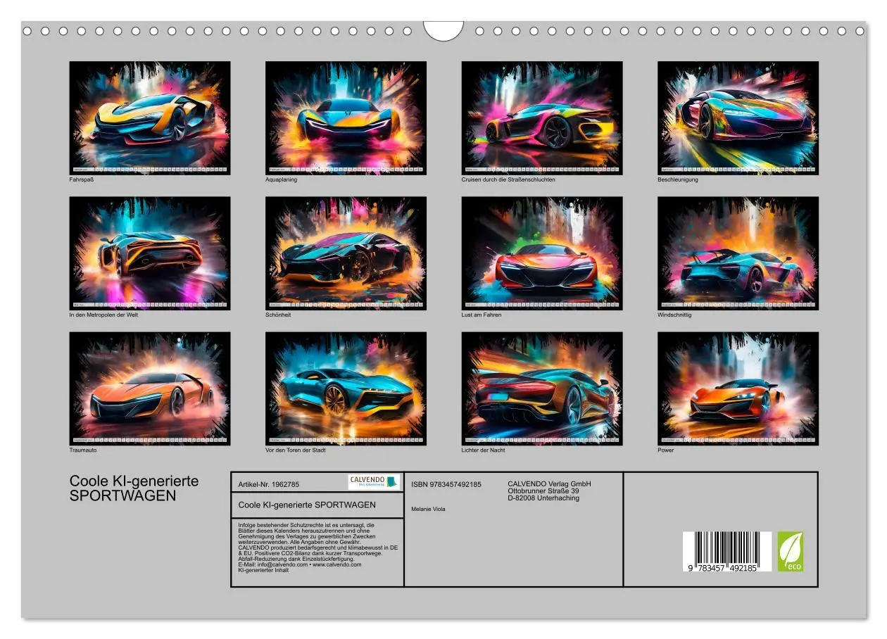 Bild: 9783457492185 | Coole KI-generierte SPORTWAGEN (Wandkalender 2026 DIN A3 quer),...