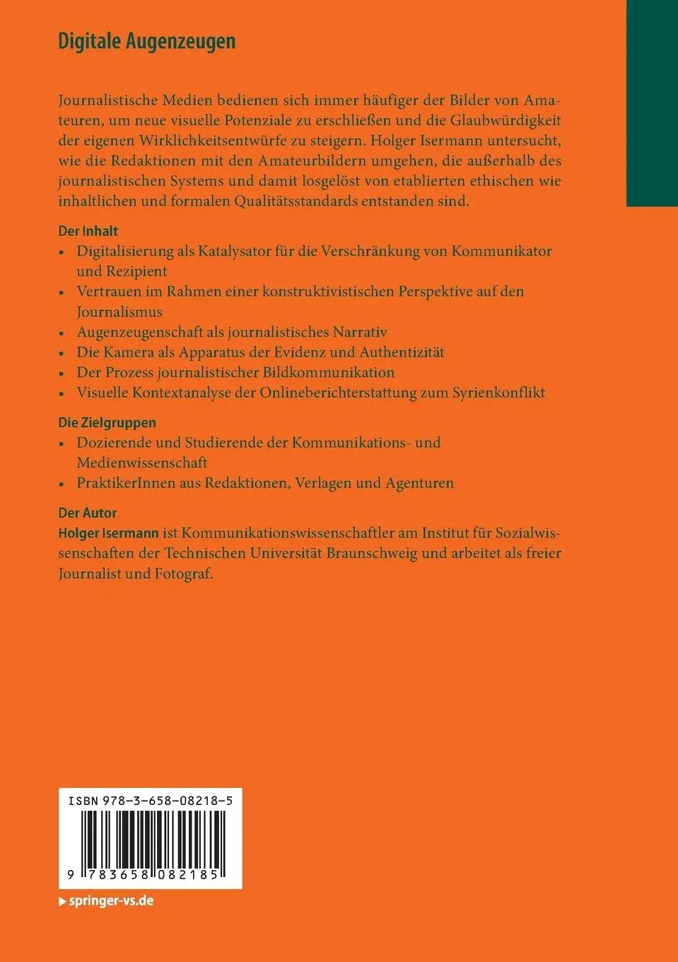 Rückseite: 9783658082185 | Digitale Augenzeugen | Holger Isermann | Taschenbuch | viii | Deutsch