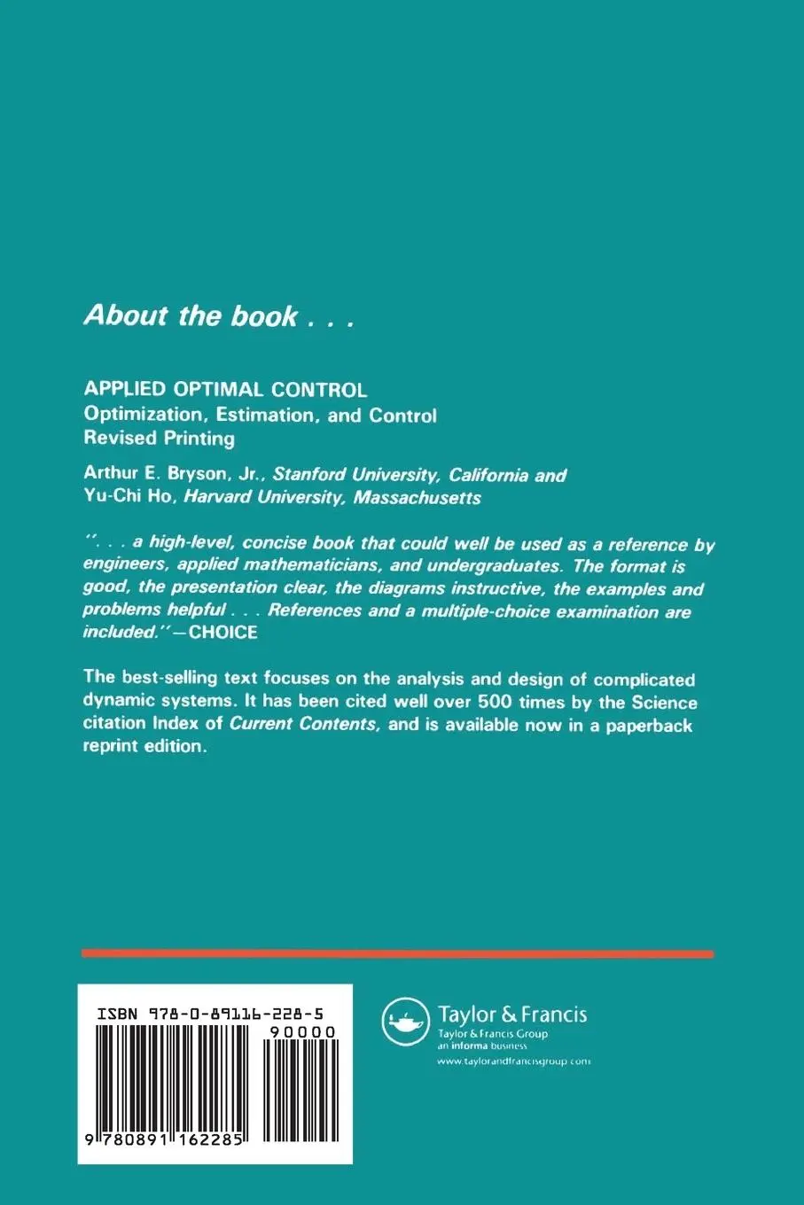 Rückseite: 9780891162285 | Applied Optimal Control | Optimization, Estimation and Control | Buch