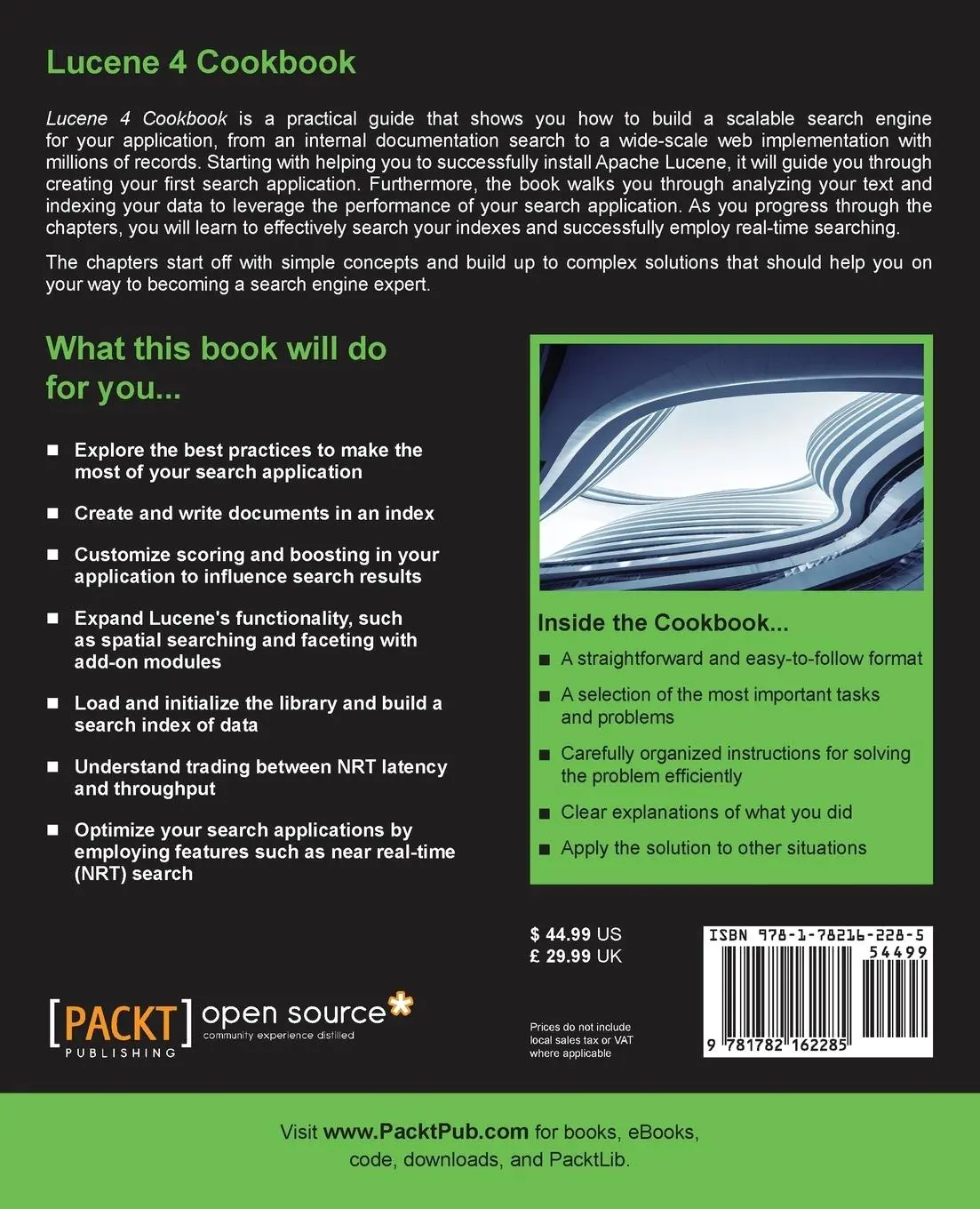 Rückseite: 9781782162285 | Lucene 4 Cookbook | Edwood Ng | Taschenbuch | Englisch | 2015