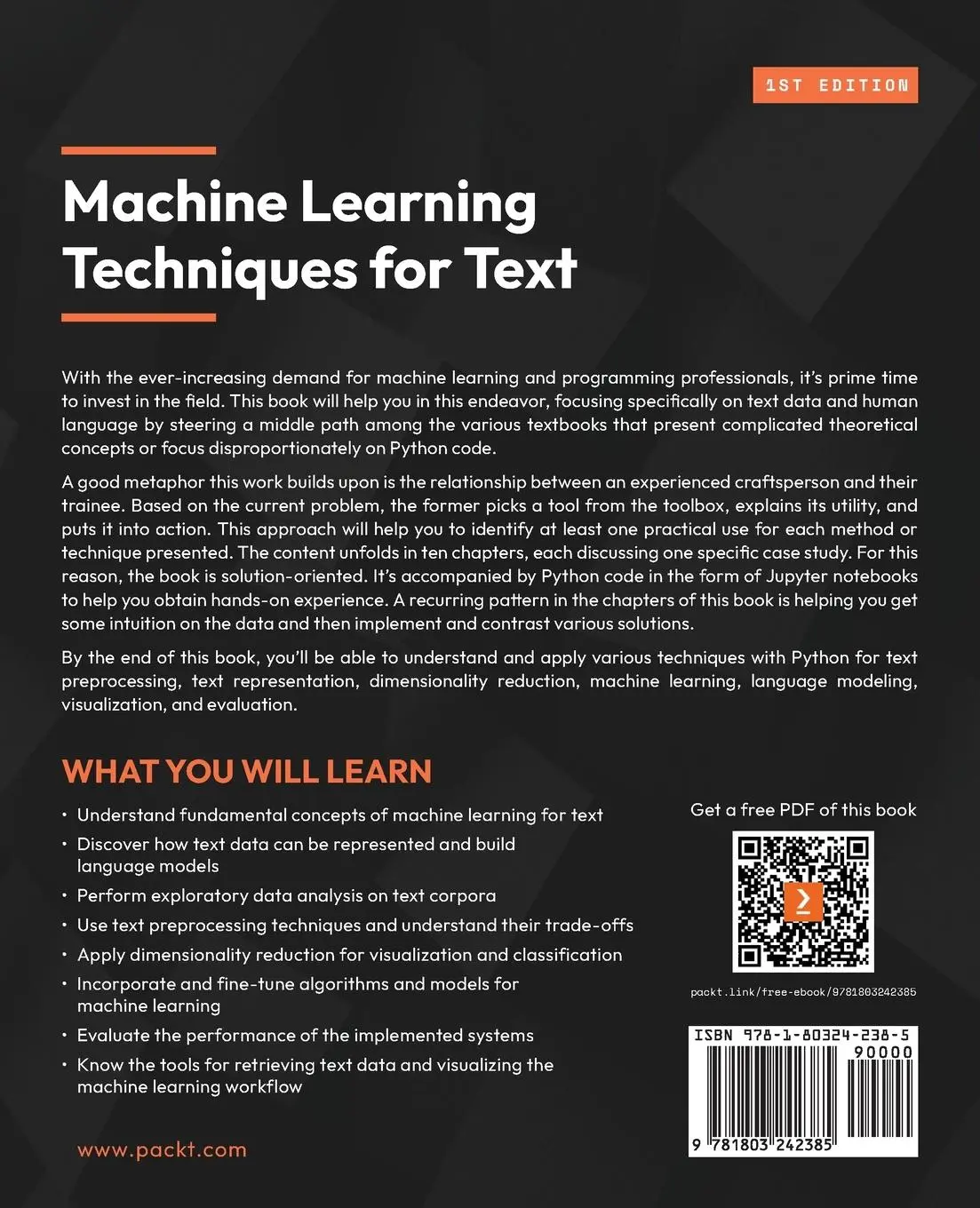 Rückseite: 9781803242385 | Machine Learning Techniques for Text | Nikos Tsourakis | Taschenbuch