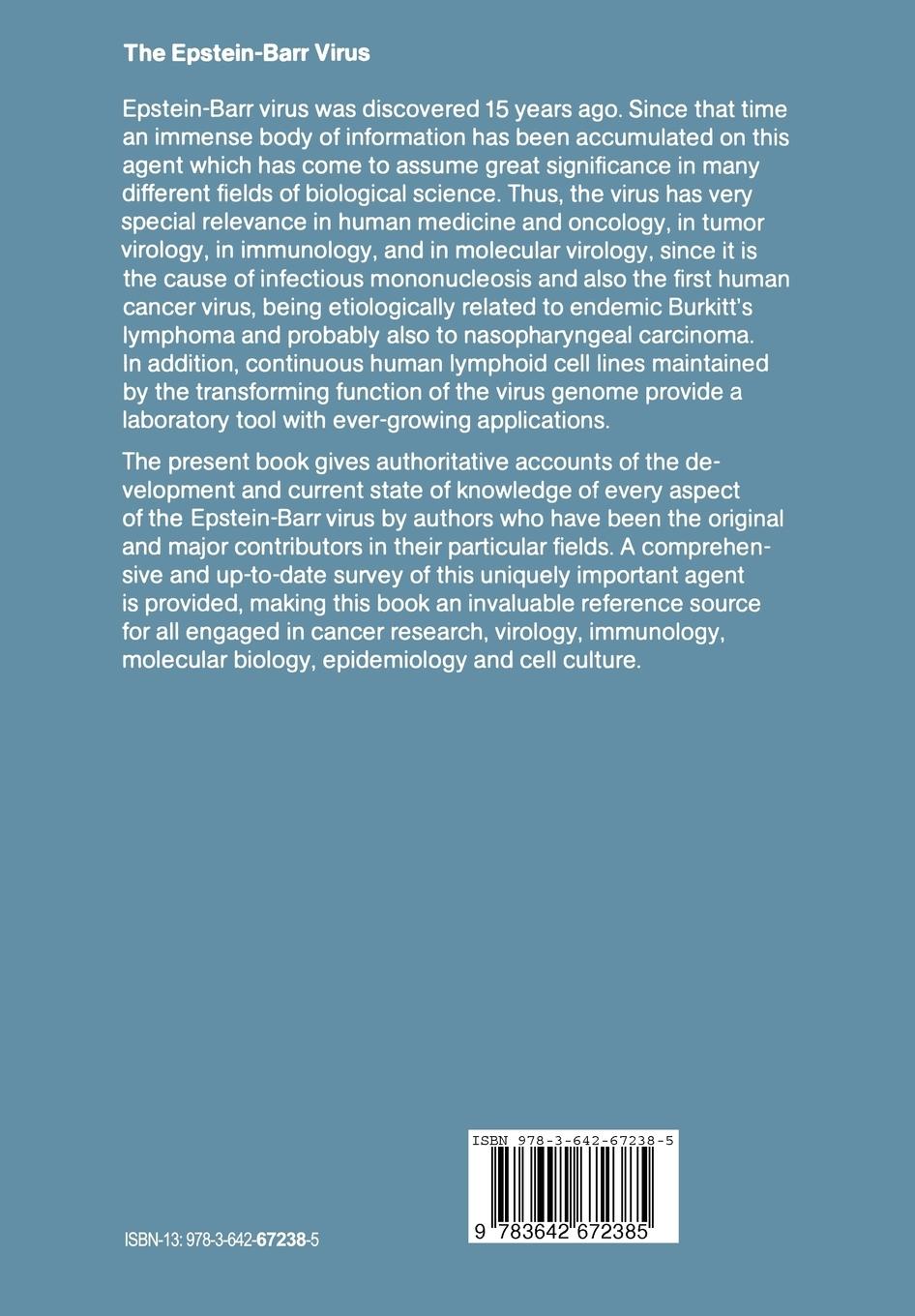 Rückseite: 9783642672385 | The Epstein-Barr Virus | B. G. Achong (u. a.) | Taschenbuch | xvi
