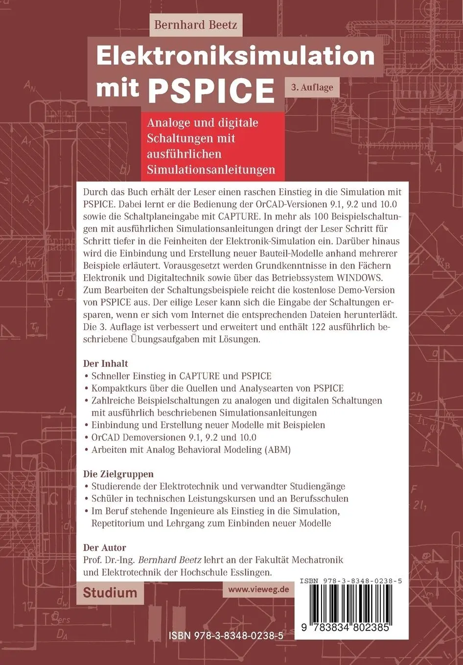 Rückseite: 9783834802385 | Elektroniksimulation mit PSPICE | Bernhard Beetz | Taschenbuch | 2007