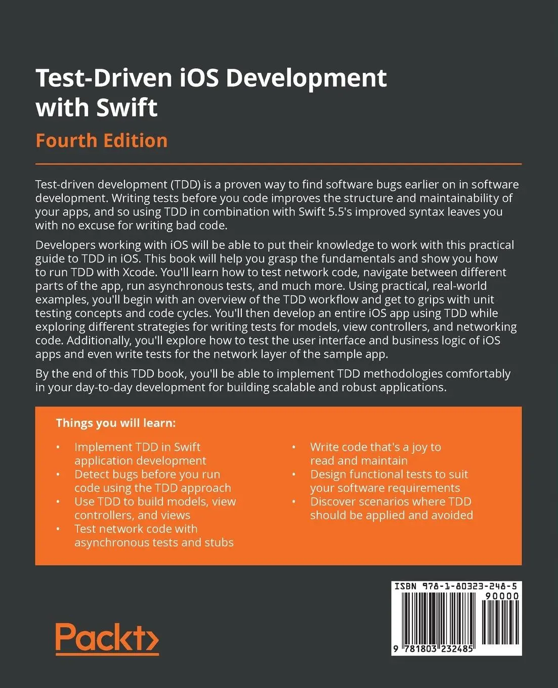 Rückseite: 9781803232485 | Test-Driven iOS Development with Swift - Fourth Edition | Hauser