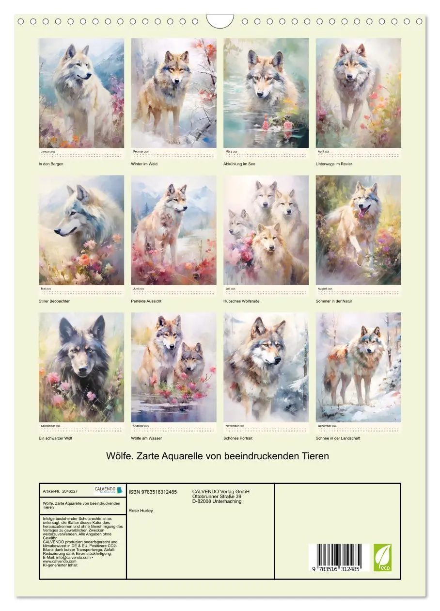 Bild: 9783516312485 | Wölfe. Zarte Aquarelle von beeindruckenden Tieren (Wandkalender...