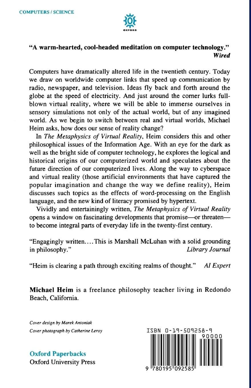 Rückseite: 9780195092585 | The Metaphysics of Virtual Reality | Michael Heim | Taschenbuch | 1994