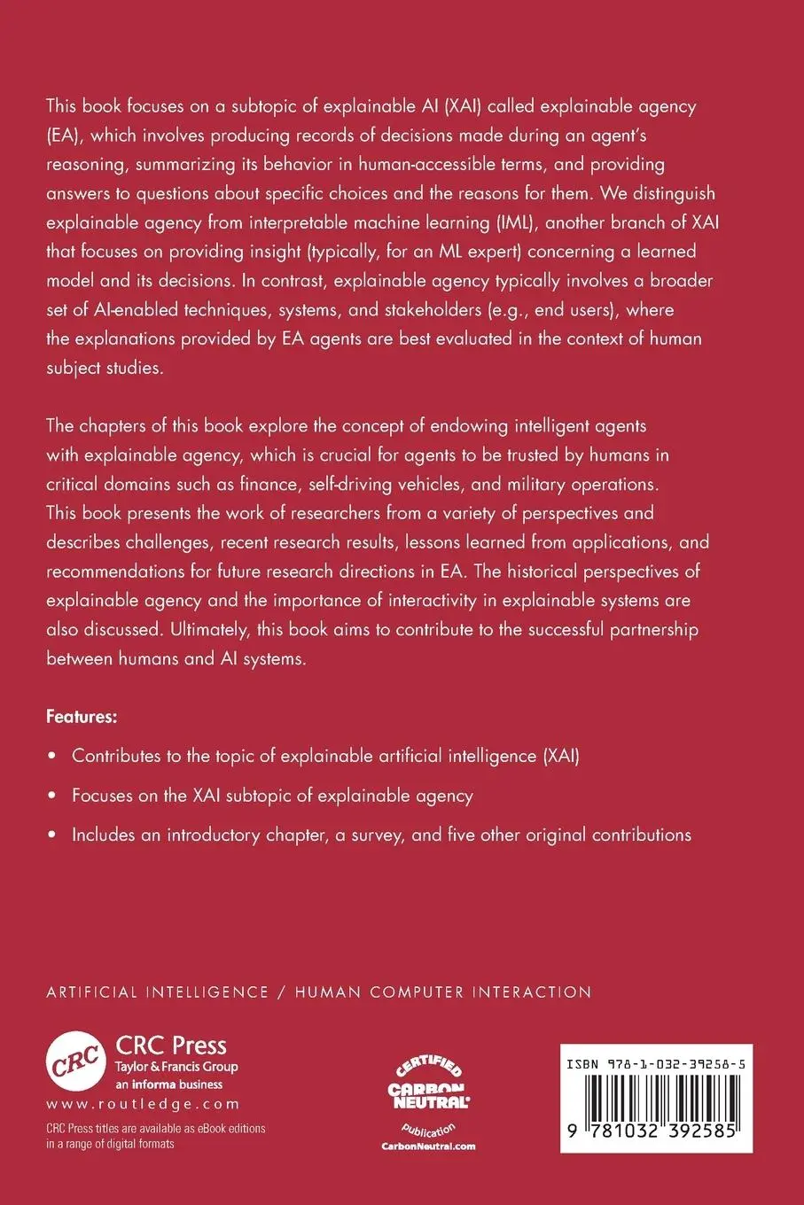 Rückseite: 9781032392585 | Explainable Agency in Artificial Intelligence | Research and Practice