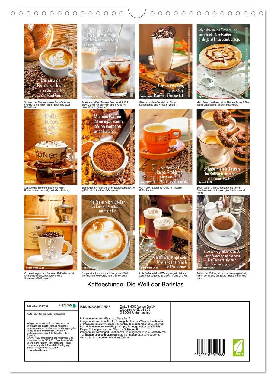 Bild: 9783516302585 | Kaffeestunde: Die Welt der Baristas (Wandkalender 2026 DIN A3...