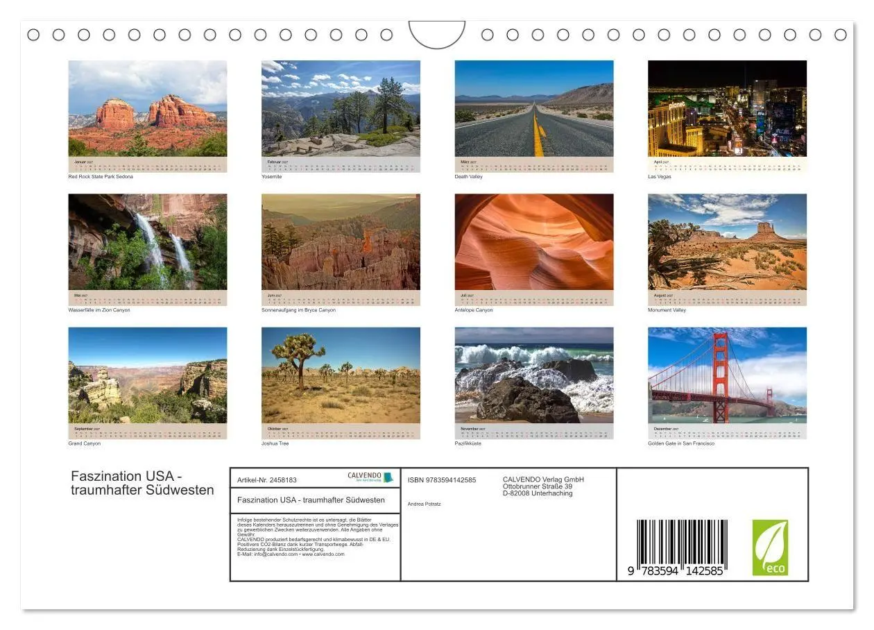 Bild: 9783594142585 | Faszination USA - traumhafter Südwesten (Wandkalender 2027 DIN A4...