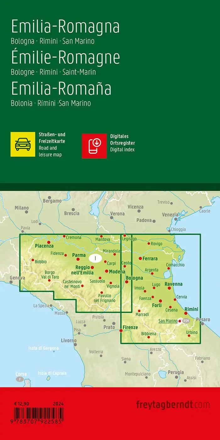 Rückseite: 9783707922585 | Emilia-Romagna, Straßen- und Freizeitkarte 1:150.000, freytag &amp; berndt