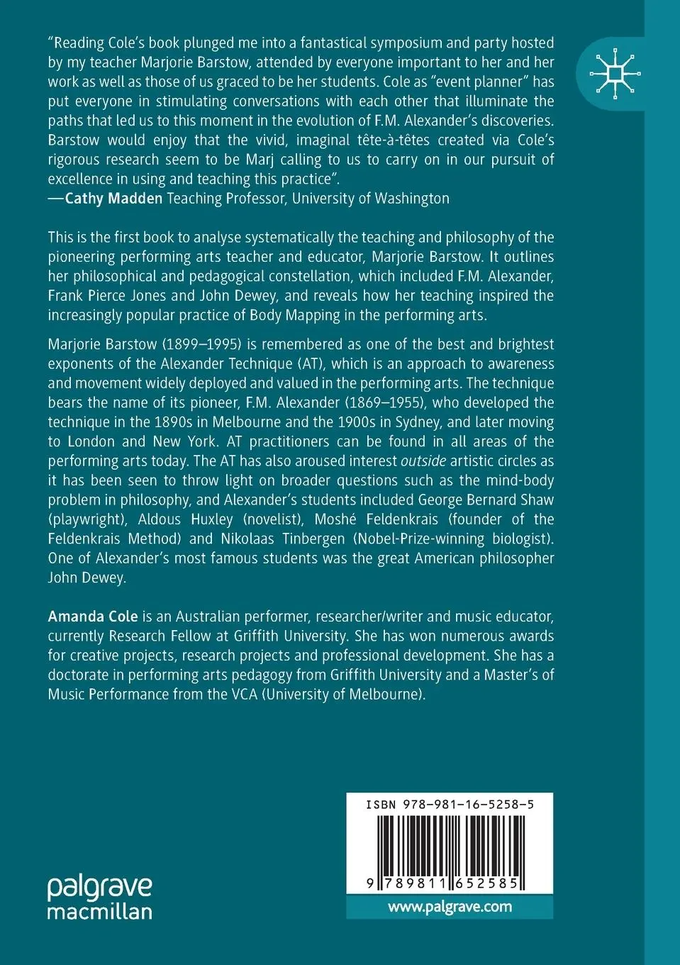 Rückseite: 9789811652585 | Marjorie Barstow and the Alexander Technique | Amanda Cole | Buch