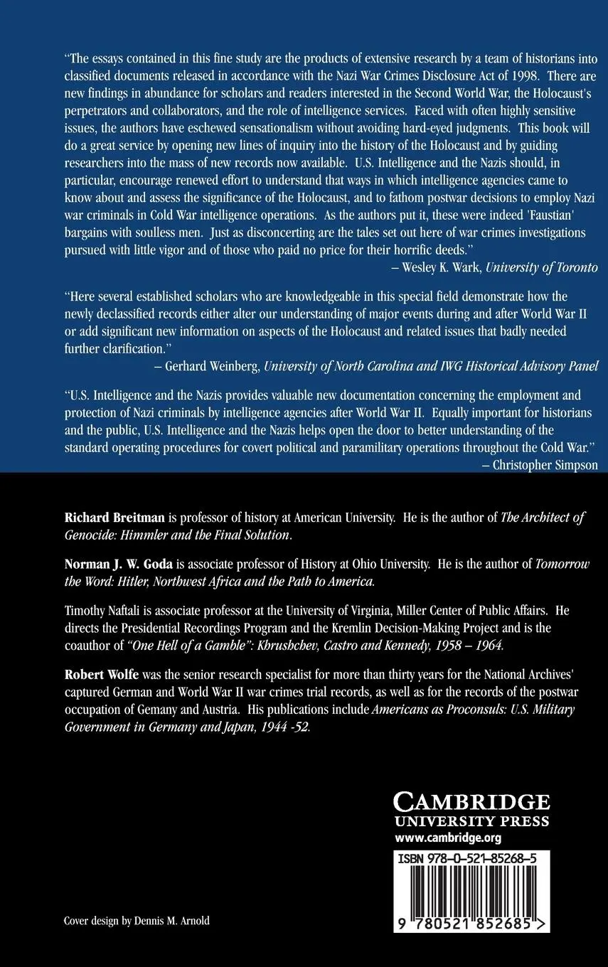 Rückseite: 9780521852685 | U.S. Intelligence and the Nazis | Richard Breitman (u. a.) | Buch