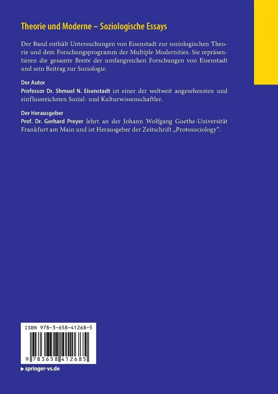 Rückseite: 9783658412685 | Theorie und Moderne ¿ Soziologische Essays | Shmuel N. Eisenstadt | ix