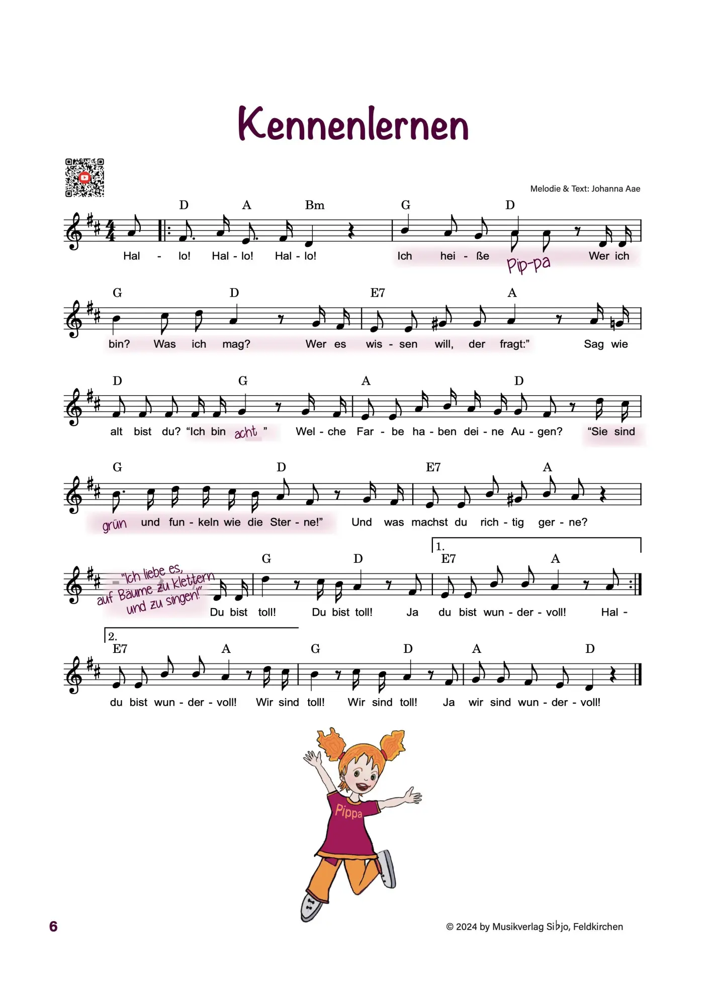 Bild: 9790900012685 | Pippas Lieder | Musikalisch durch's Schuljahr | Johanna Aae | 66 S.