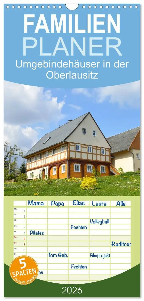 Cover: 9783516522785 | Familienplaner 2026 - Umgebindehäuser in der Oberlausitz mit 5...