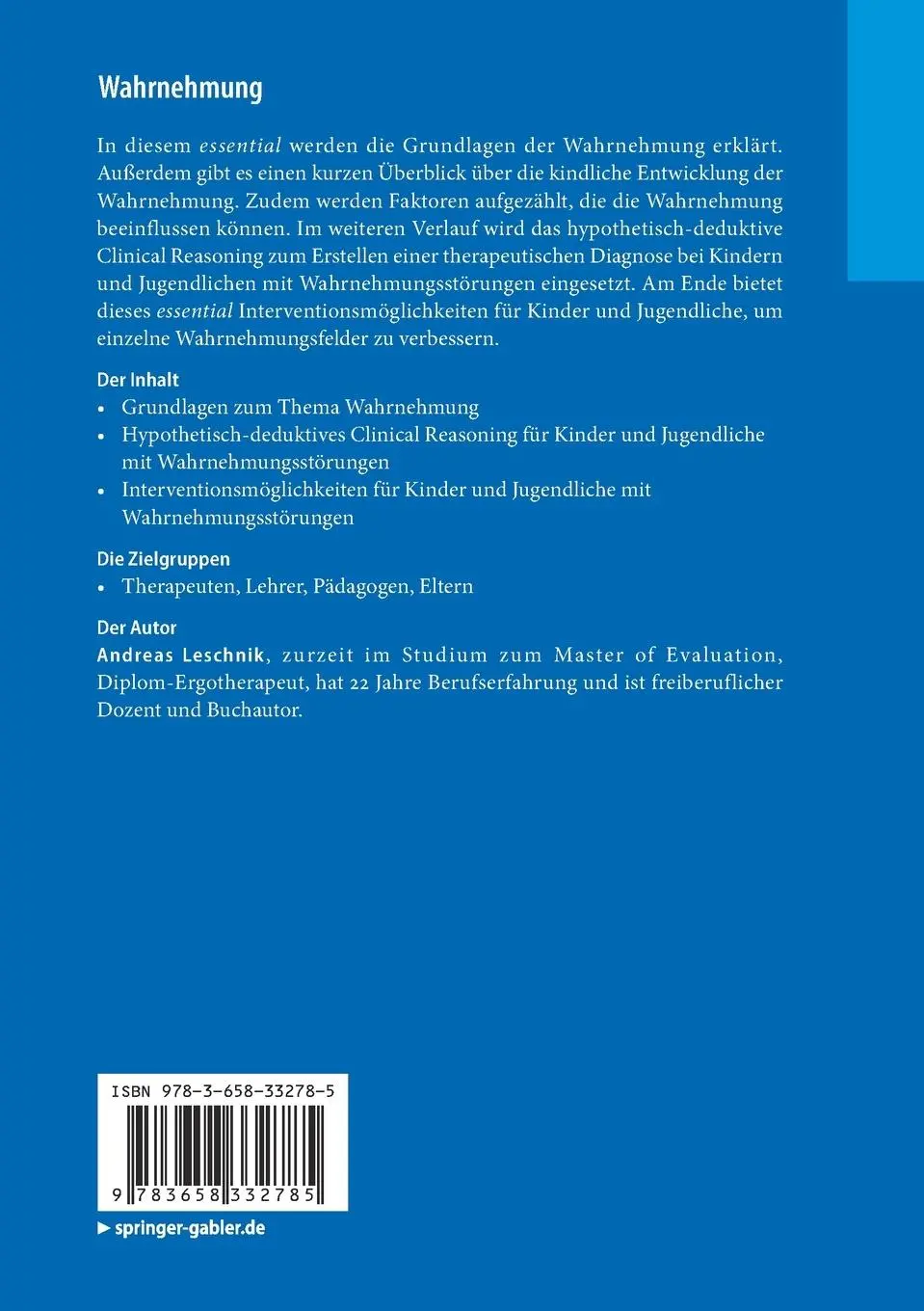 Rückseite: 9783658332785 | Wahrnehmung | Andreas Leschnik | Taschenbuch | essentials | viii