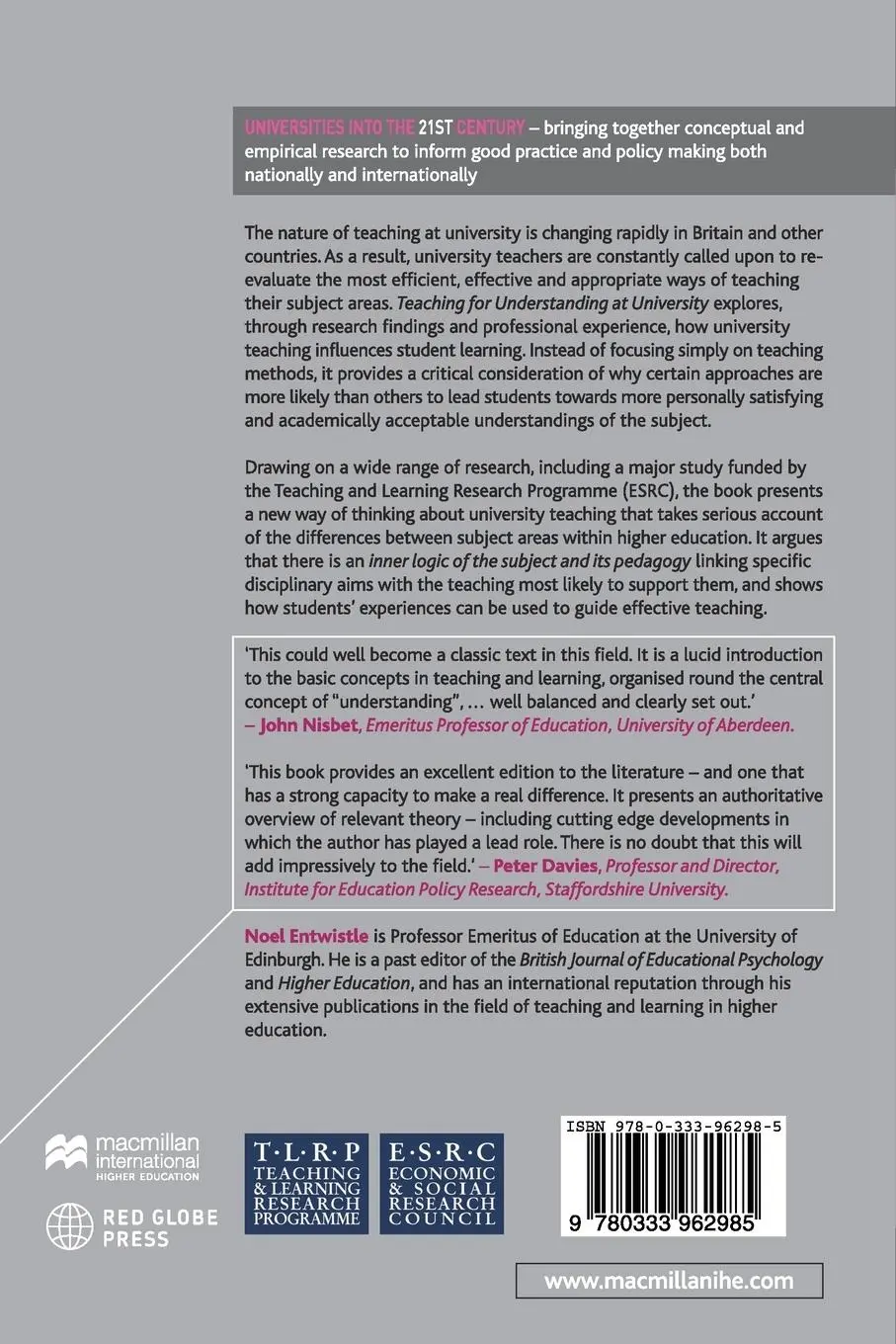 Rückseite: 9780333962985 | Teaching for Understanding at University | Noel Entwistle | Buch