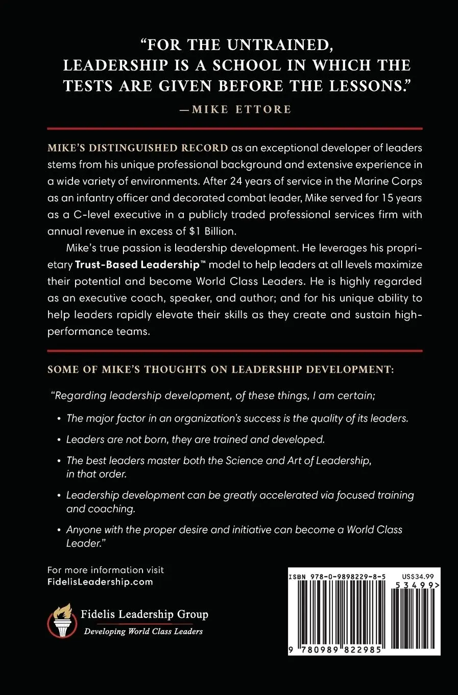Rückseite: 9780989822985 | Trust-Based Leadership | Mike Ettore | Buch | Englisch | 2020