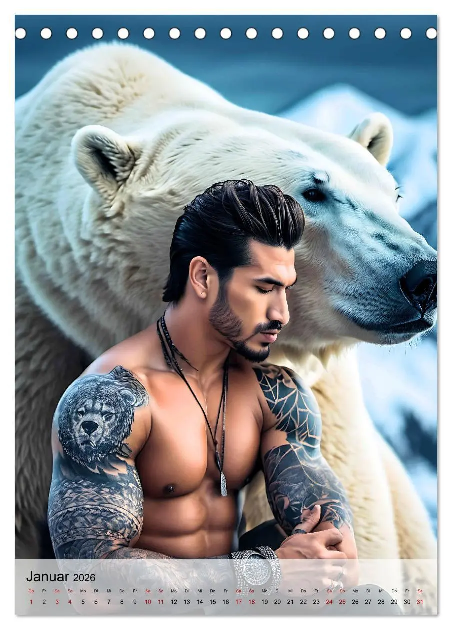 Bild: 9783516292985 | Verwegene Kerle - Muskeln, Tattoos und wilde Tiere (Tischkalender...