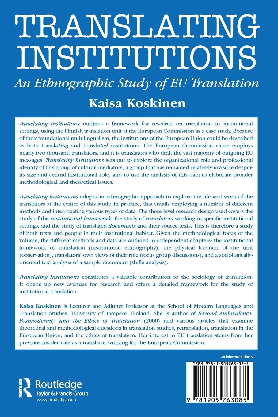 Rückseite: 9781905763085 | Translating Institutions | An Ethnographic Study of EU Translation