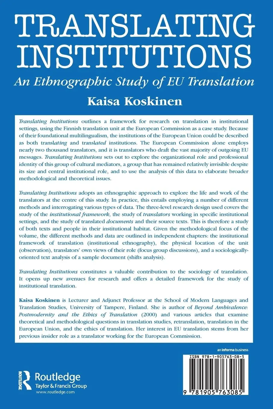 Rückseite: 9781905763085 | Translating Institutions | An Ethnographic Study of EU Translation