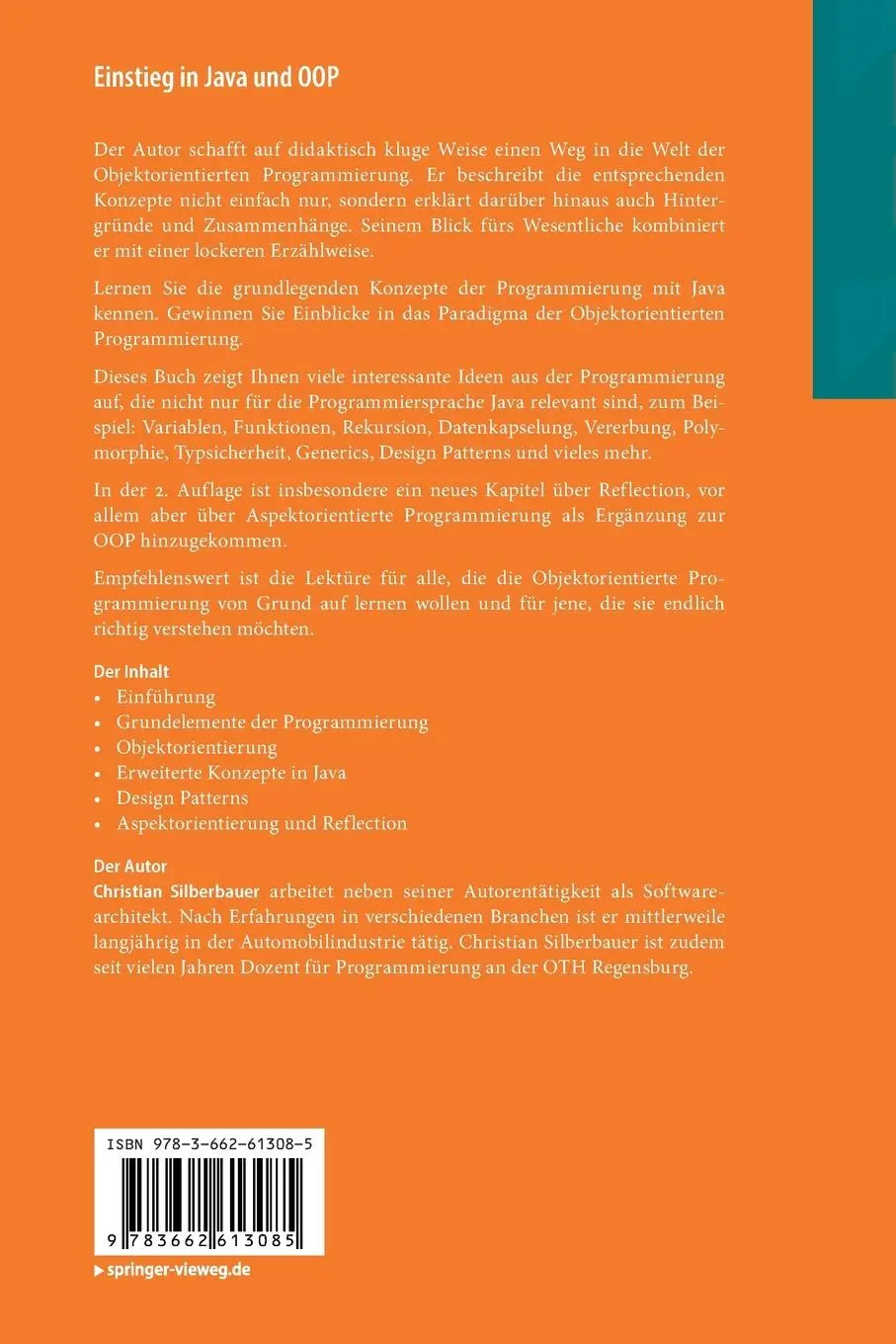 Rückseite: 9783662613085 | Einstieg in Java und OOP | Christian Silberbauer | Taschenbuch | xi